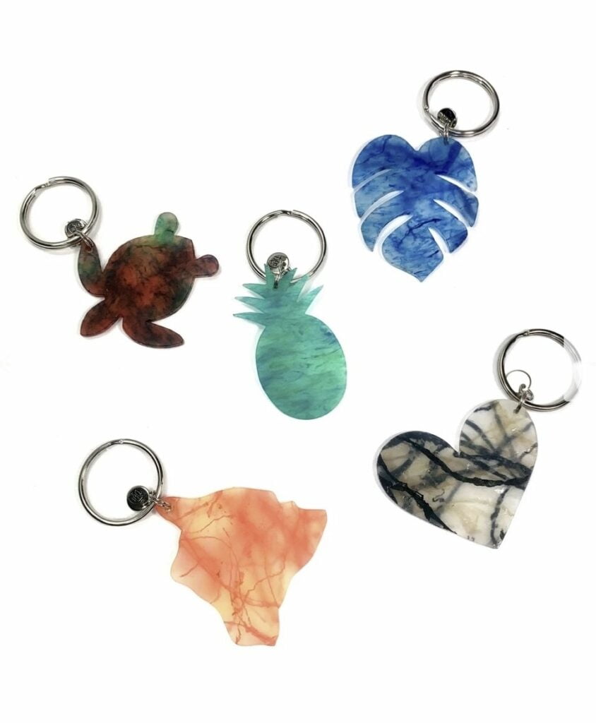 Melted marine debris keyrings