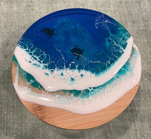 Ocean Waves Round Glass Container With Lid