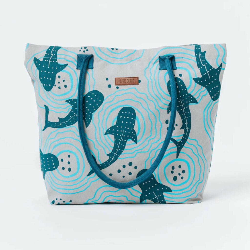 Sand Cloud Shark Ripples Beach Tote Blue