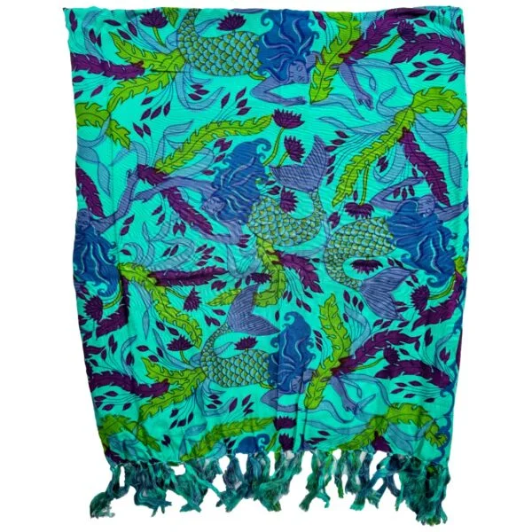 Blue Mermaids Yellow Coral Sarong Hawaiian Pareo