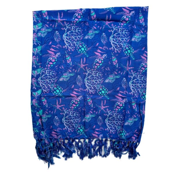 Blue Honu Pink Coral Sarong Hawaiian Pareo