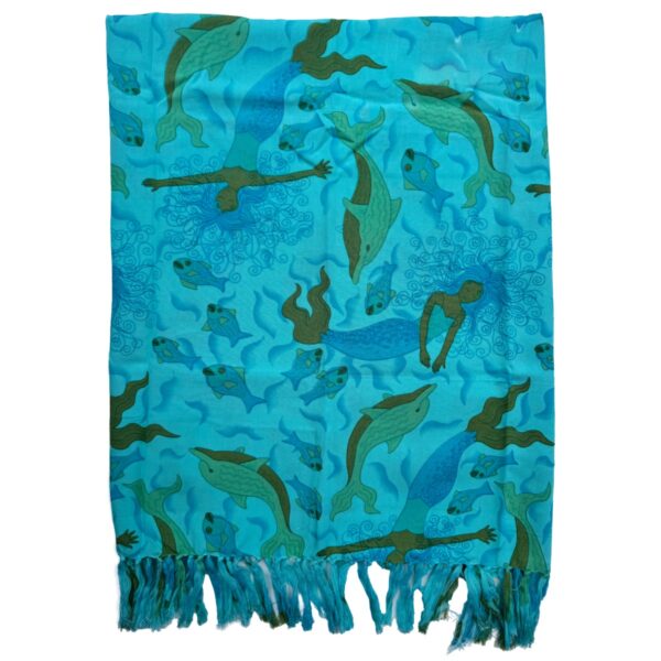 Green Dolphins And Blue Mermaids Sarong Hawaiian Pareo