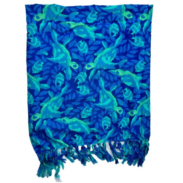 Green Honu Blue Coral Sarong Hawaiian Pareo