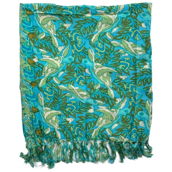 Olive Honu Blue Coral Sarong Hawaiian Pareo