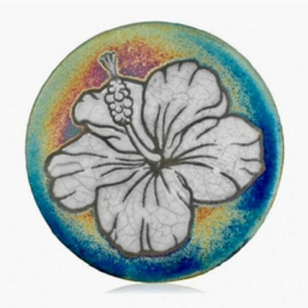 Hand Painted Hibiscus Raku Coaster