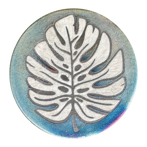 Hand Painted Monstera Raku Coaster