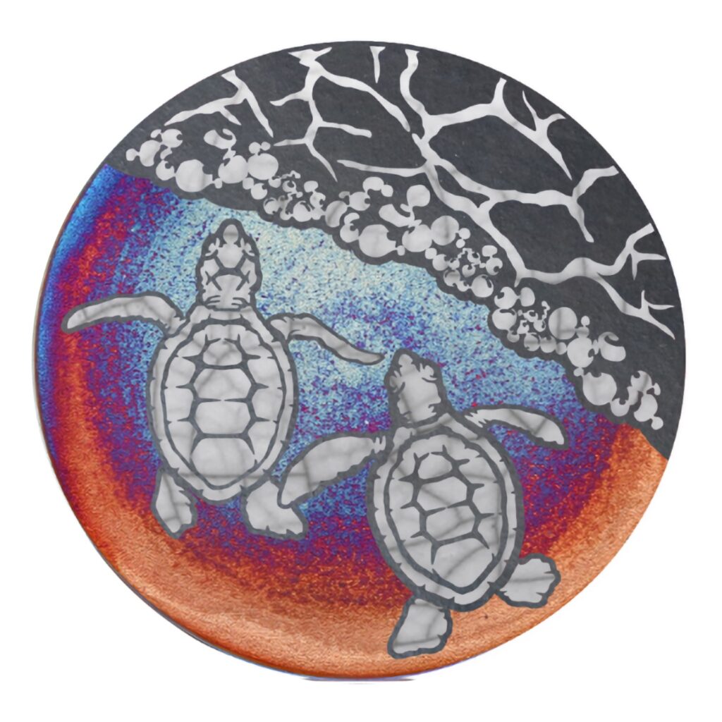 Hand Painted Honu Sea Turtle Hatchlings Raku Coaster