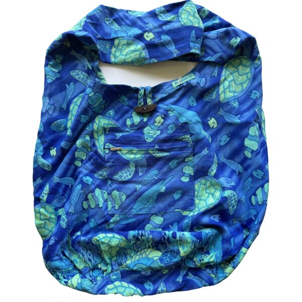Green turtles and fish on blue reef rainbow jo reversible shoulder bag