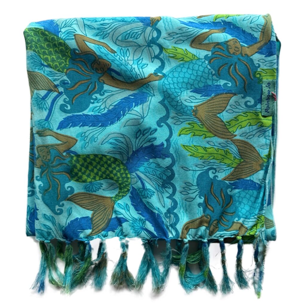 Gold blue mermaid blue coral sarong hawaiian pareo