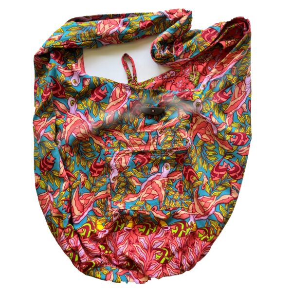 Orang and pink turtles on colorful reef rainbow jo reversible shoulder bag