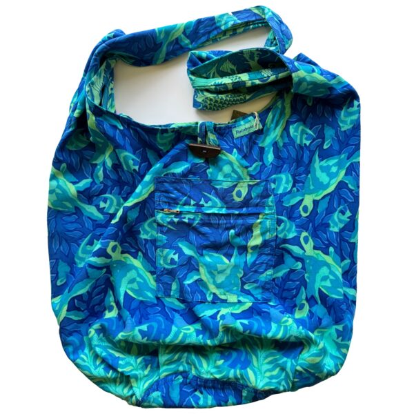 Green turtles on blue reef rainbow jo reversible shoulder bag