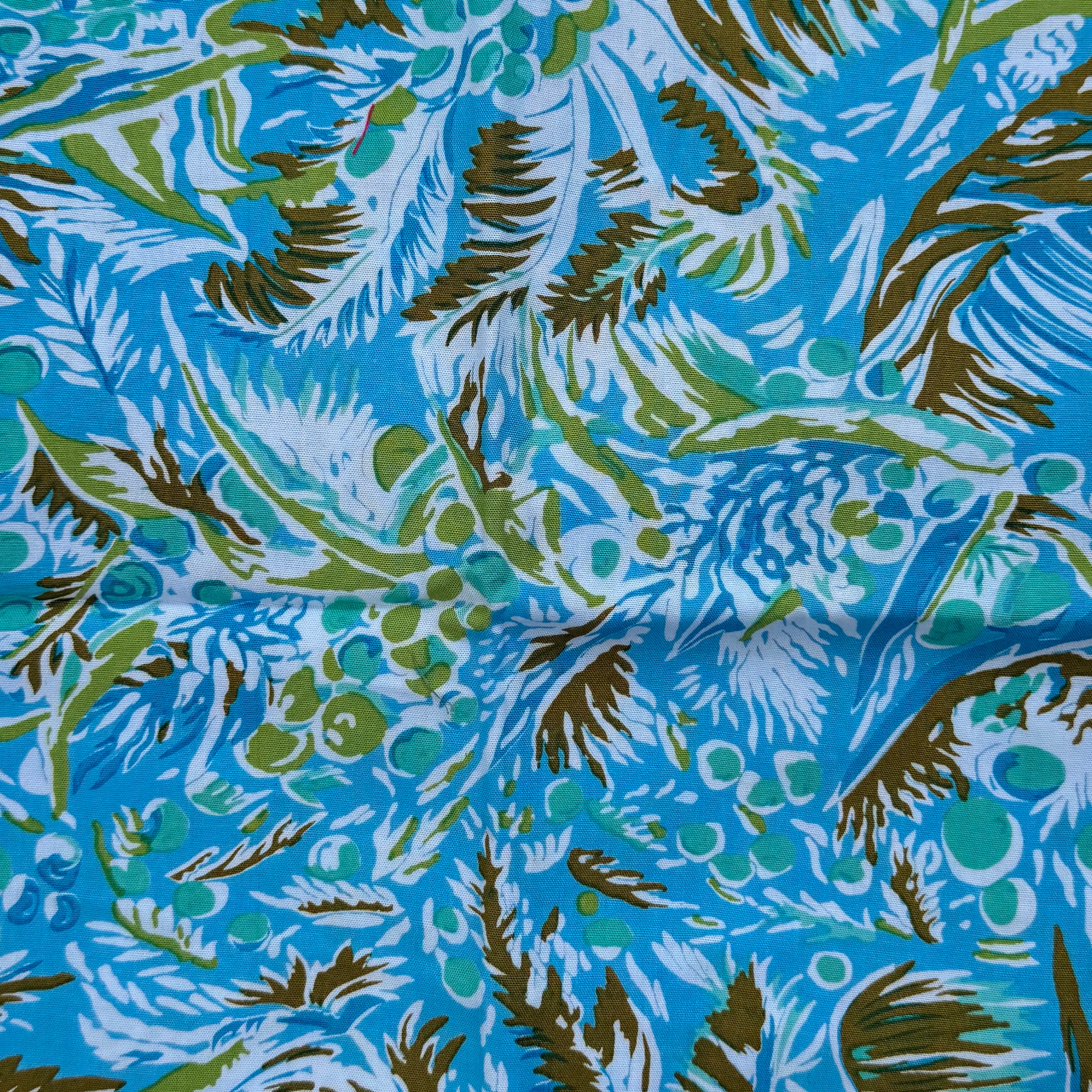 Blue Gold Fern Forest Sarong Hawaiian Pareo