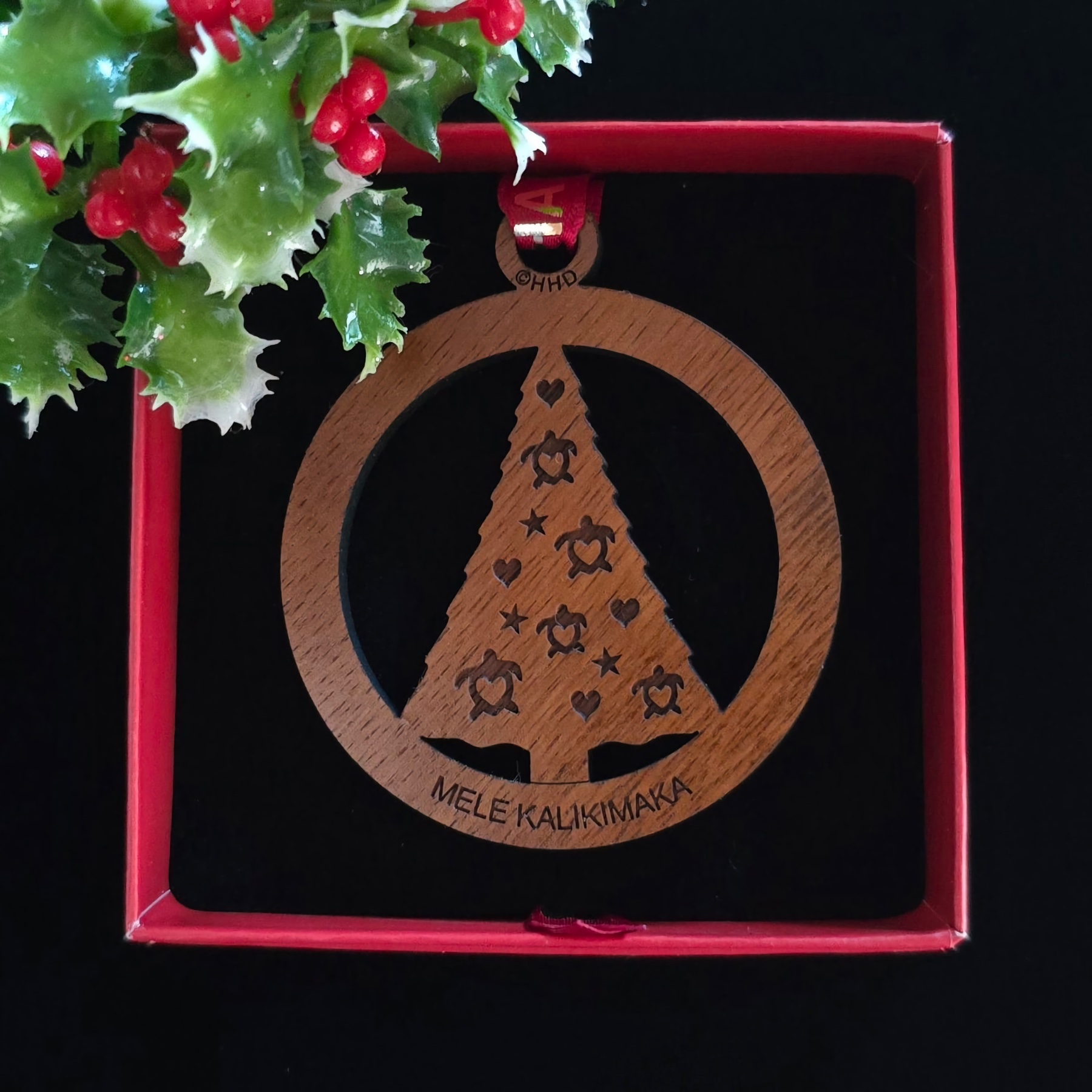 Honu Christmas Tree Koa Wood Ornament