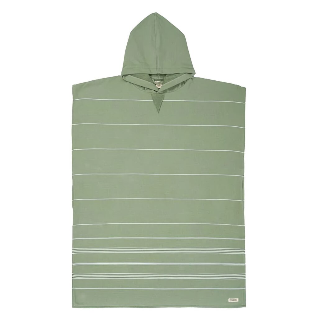 SAND CLOUD Classic Stripe Hooded Poncho Hedge Green
